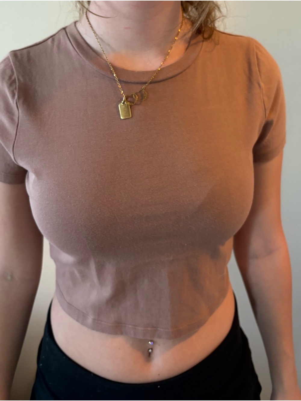 Cropped Crewneck Tee in Warm Brown
